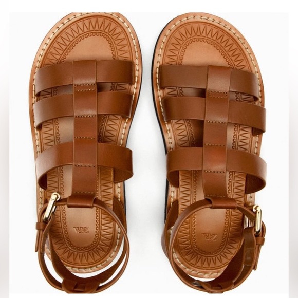 ZARA TAN LEATHER FISHERMAN SANDALS SZ. 7 - Picture 1 of 6